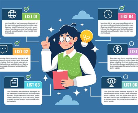 List Infographic Template With Character Background Vector Art ...