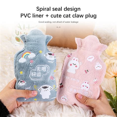 Flocking Cute Cartoon Mini Hot Water Bag Lovely Water Filling Bag Stomach Dysmenorrhea Warm