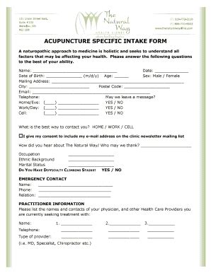 Fillable Online ACUPUNCTURE SPECIFIC INTAKE FORM Fax Email Print