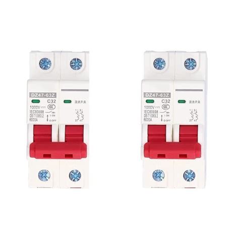 2 Pièces Disjoncteur Miniature 1000V DC 2P 32A Din Rail Mount