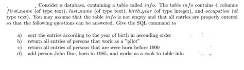 Answered Consider A Database Containing A Table Bartleby