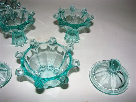 Set servizio art déco in cristallo di Boemia verde acqua anni 30