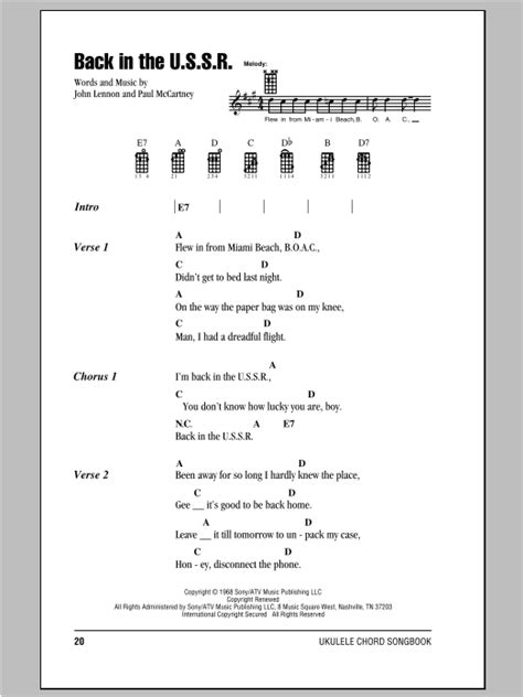 Back In The U S S R Noten The Beatles Ukulele Akkorde Liedtexte