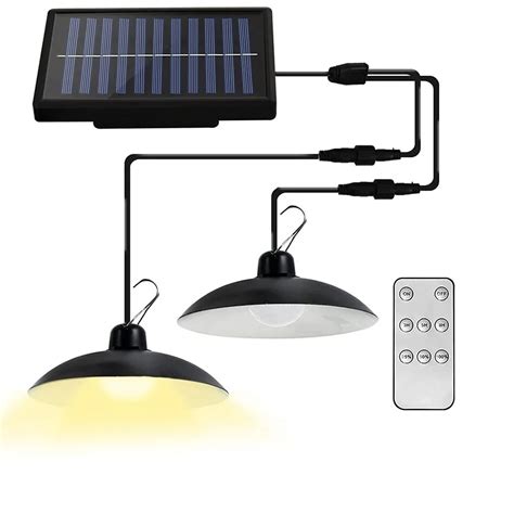 Solar Pendant Light Outdoor Indoor 3m Power Cord Dual Head Solar Powered Lamps Ip65 Waterproof