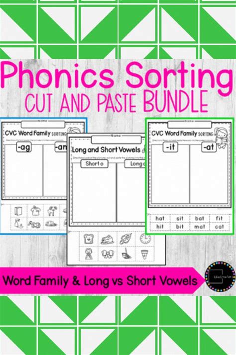 Phonics Cvc Long Short Vowels Sorting Cut And Paste Worksheets Word