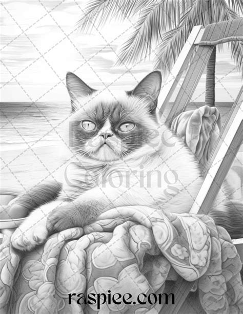 50 Grumpy Cat Grayscale Coloring Pages Printable For Adults PDF File