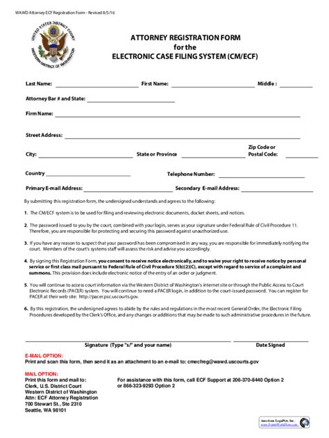 Fillable Online Attorney Registration Form For The Electronic Fax