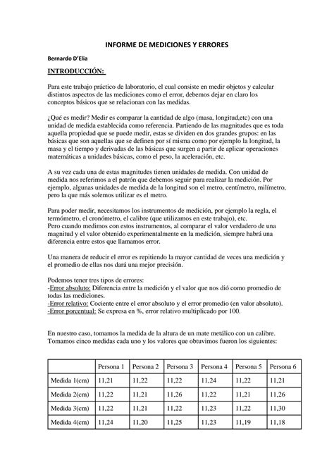 SOLUTION Informe De Mediciones Y Errores Fisica Studypool