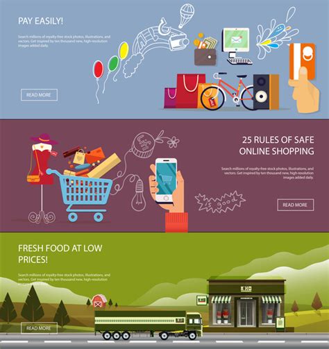 Online Shopping Banners With Various Colorful Flat Vector Free Vector