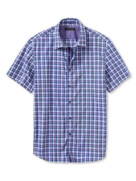 Banana Republic Slim Fit Short Sleeve Multi Check Shirt In Purple For