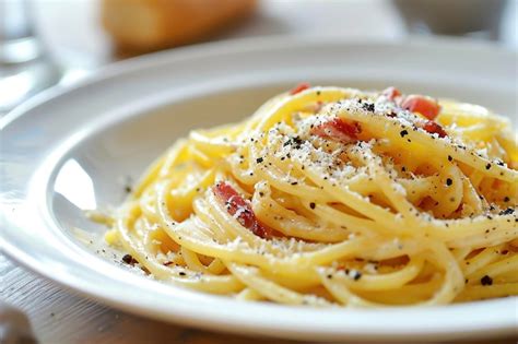 A Plate Of Spaghetti Alla Carbonara A Classic Roman Pasta Dish Made