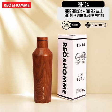 Jual Reo Homme Botol Minum Motif Kayu 500ML Insulated Tumbler Pure Stainless SUS 304 Hot Cold