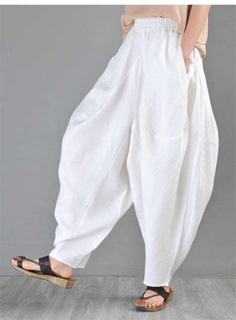 Linen Harem Pants White Harem Pants Women Drop Crotch Pants Etsy