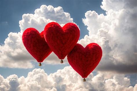 Red Hearts Flying Above The Clouds Love Soaring And Flying In The Sky