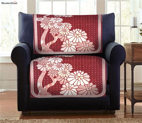 Buy Jacquard Embossed Red Velvet Seater Sofa Cover Set Of