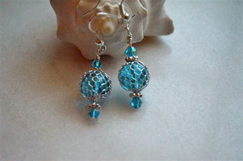 Aqua Glass Float Blue Beaded Earrings Birthday Present For