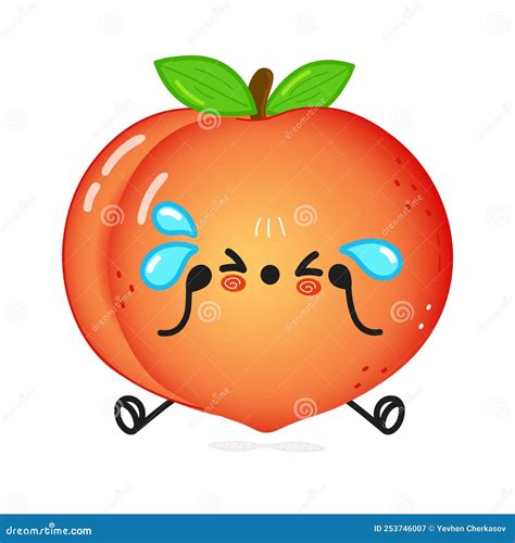 Cute Sad Peach Character Vector Hand Drawn Cartoon Kawaii Character