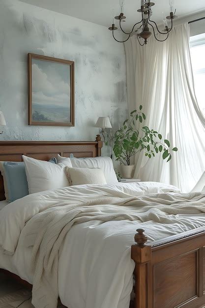 Premium Photo Cozy Greek Inspired Bedroom With White Plaster Walls