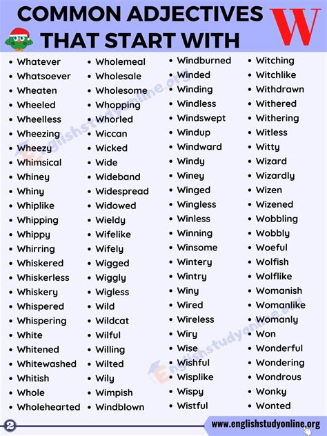 Popular Adjectives That Start With W For Esl Learners English