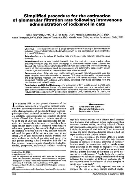 Pdf Simplified Procedure For The Estimation Of Glomerular Filtration