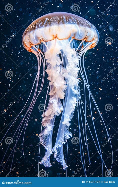 Majestic Jellyfish Floating Gracefully Underwater With Sun Rays