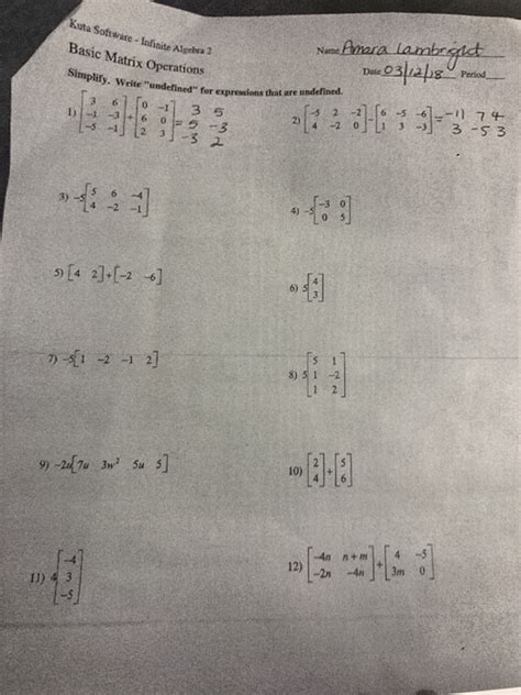 Solved Kuta Software Infinite Algebra 2 Basic Matrix