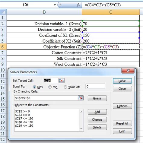 Spreadsheet Showing Formula And Solver Parameters Download Scientific Diagram