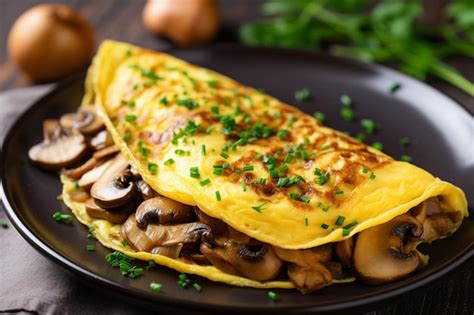 Premium Photo Omelette Folded Over A Creamy Mushroom Filling