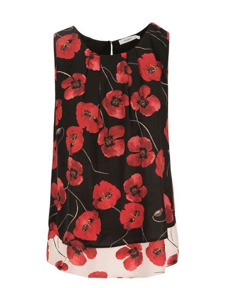 Poppy Print Layered Blouse Red Print Blouses For Women Layered