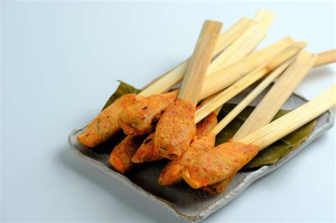 Premium Photo Sate Lilit On White Background Minced Meat Satay From