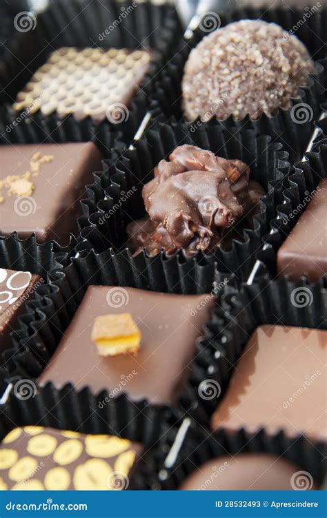 Box Of Various Chocolate Pralines Stock Image Image Of Dark Choice