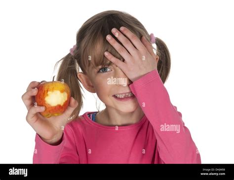 Girl Eating Apple Stock Photo Alamy