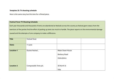 Film Shooting Schedule Template