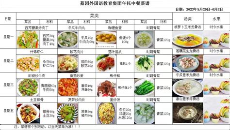 荔园外国语教育集团学生午托中餐菜谱（2023年5月29日 2023年6月2日） 通知公告 荔园外国语教育集团