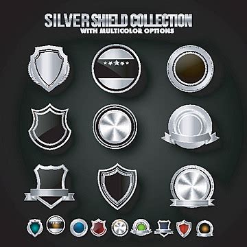 Set Of Silver Shields And Badges Emblem Metal Award Achievement Vector