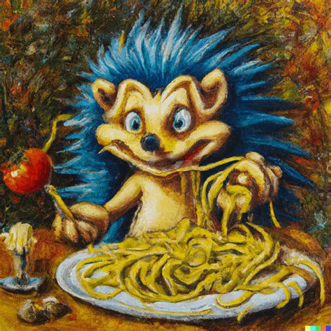Sonic The Hedgehog Eating Spaghetti Oil Painting Rdalle2