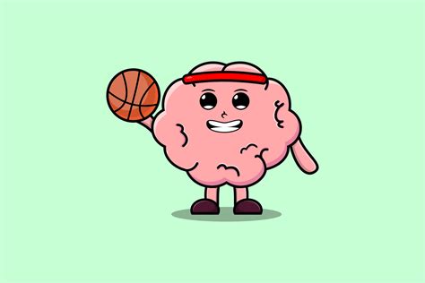 Cute Cartoon Brain Character Playing Basketball 14272231 Vector Art At