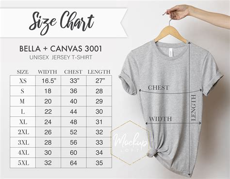 Size Chart Bella Canvas 3001 Tshirt Measurements 3001 Size Etsy Denmark