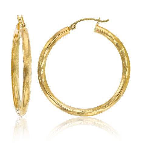 Decadence 14k Yellow Gold Solid Polished Diamond Cut Hoop Earrings