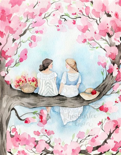 Best Friend Art Sisters in a Cherry Blossom Tree - Etsy