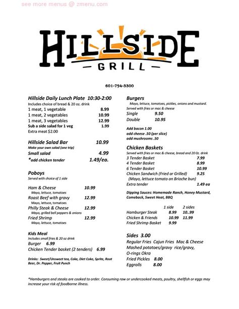 Menu At Hillside Grill Restaurant Purvis