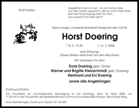 Traueranzeigen Von Horst Doering Trauer In Nrw De