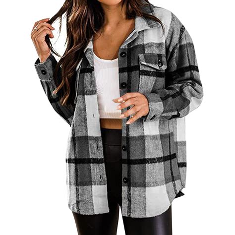 Zshosam Womens Long Sleeve Plaid Shirts Flannel Lapel Button Down