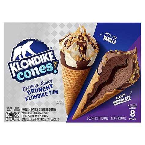 Klondike Frozen Dairy Dessert Cone Nuts For Vanilla And Classic Chocolate