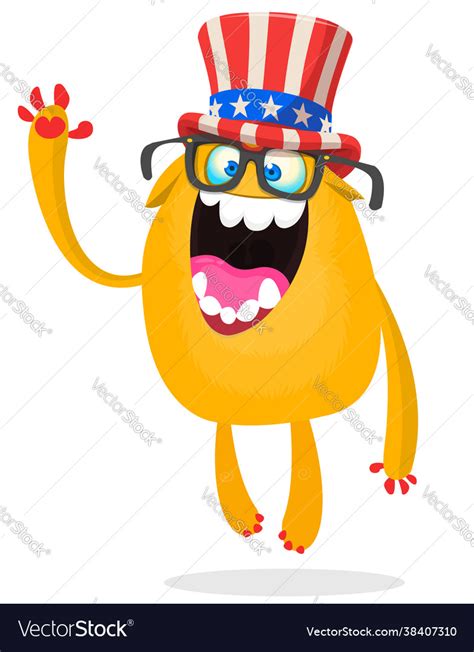 Cartoon funny monster wearing american uncle sam Vector Image