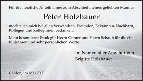 Traueranzeigen Von Peter Holzhauer Trauer Hna De