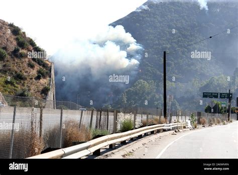 Los Angeles Usa Th Oct A Fire Along The Freeway In The