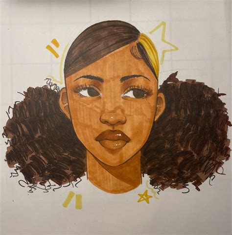 A Drawing Of A Womans Face With Brown Hair And Stars Around Her Head