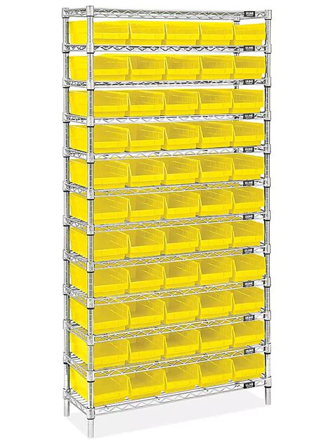 Wire Shelf Bin Organizer 36 X 12 X 72 With 7 X 12 X 4 Yellow Bins H