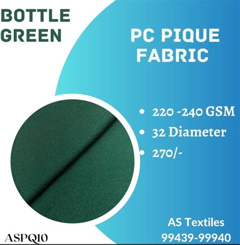 Polyester Cotton Pique Fabric Bottle Green Plain Solids Multicolour